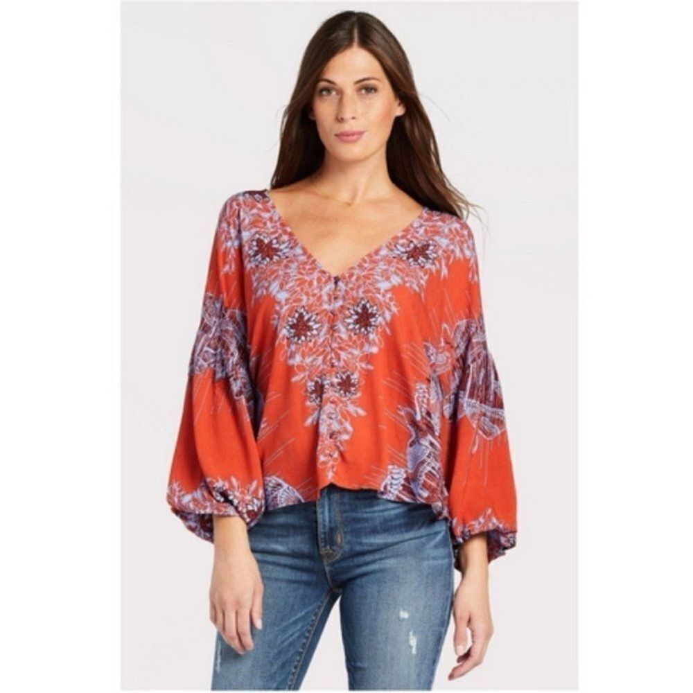 Free People Birds Of A Feather Top Blouse Burnt Orange XS Oversized